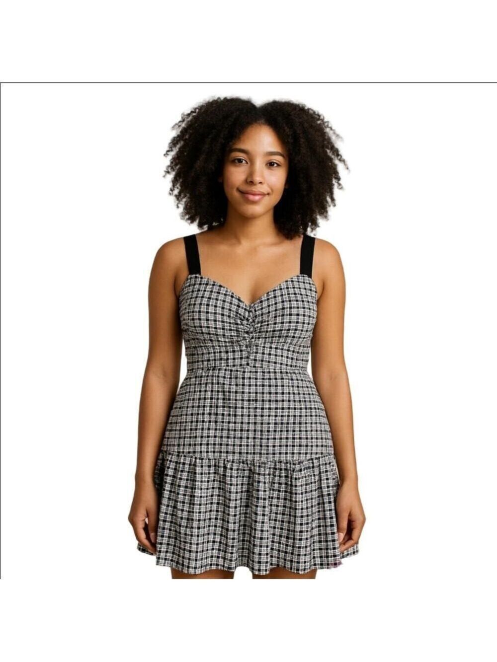 Parker NYC Gingham Ruffle High Low Sleeveless Dress Size S
